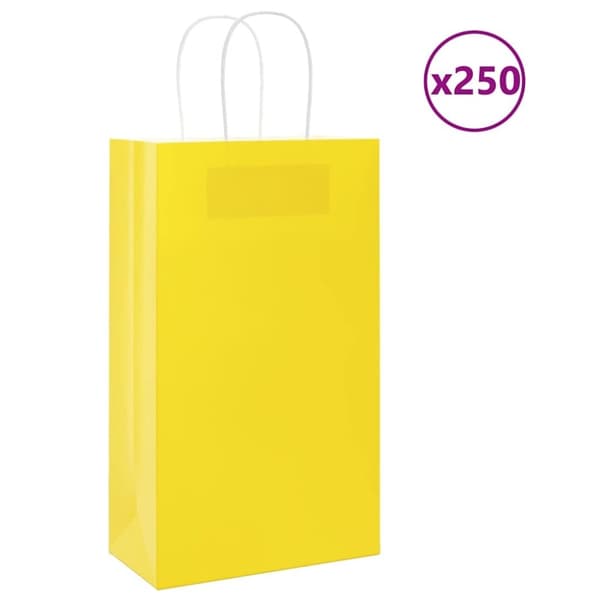 vidaXL Kraftpapperspåsar 250 st med handtag gul 21x11x36 cm