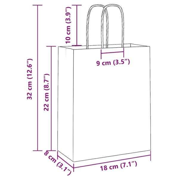 vidaXL Kraftpapperspåsar 250 st med handtag vit 18x8x22 cm