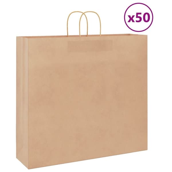 vidaXL Kraftpapperspåsar 50 st med handtag brun 54x15x49 cm