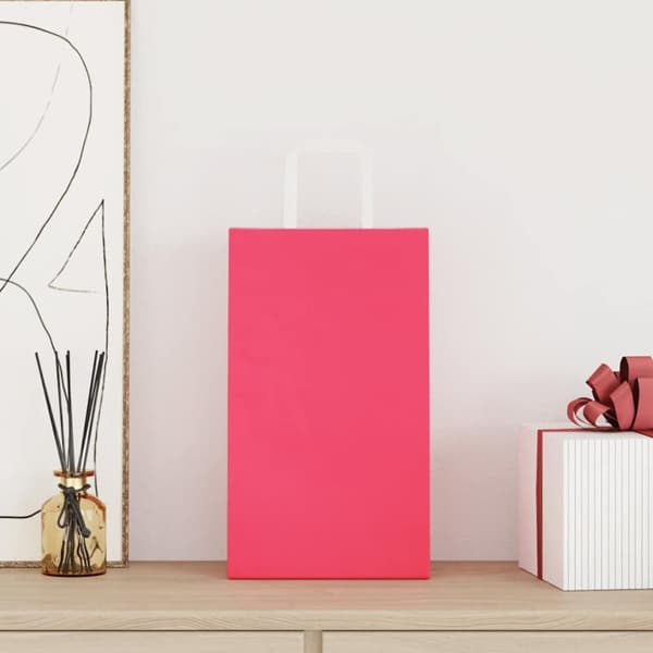 vidaXL Kraftpapperspåsar 50 st med handtag rosa 21x11x36 cm