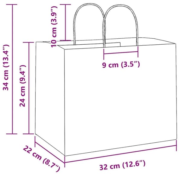 vidaXL Kraftpapperspåsar 50 st med handtag vit 32x22x24 cm