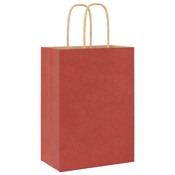 vidaXL Kraftpapperspåsar 250 st med handtag röd 15x8x21 cm