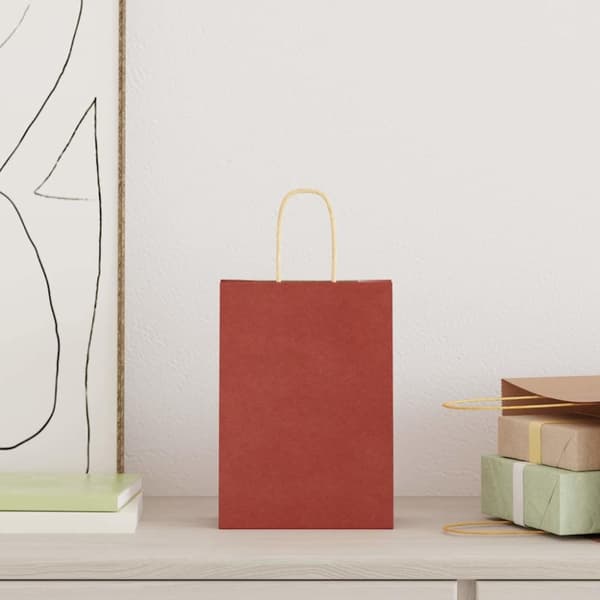 vidaXL Kraftpapperspåsar 250 st med handtag röd 15x8x21 cm