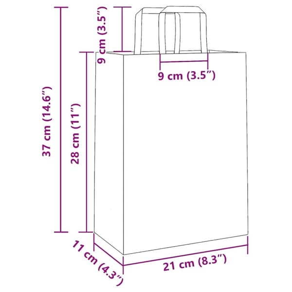 vidaXL Kraftpapperspåsar 50 st med handtag röd 21x11x28 cm