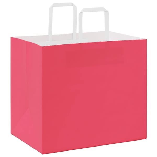 vidaXL Kraftpapperspåsar 250 st med handtag rosa 32x22x28 cm