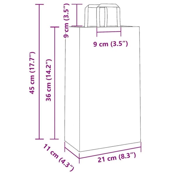 vidaXL Kraftpapperspåsar 250 st med handtag gul 21x11x36 cm