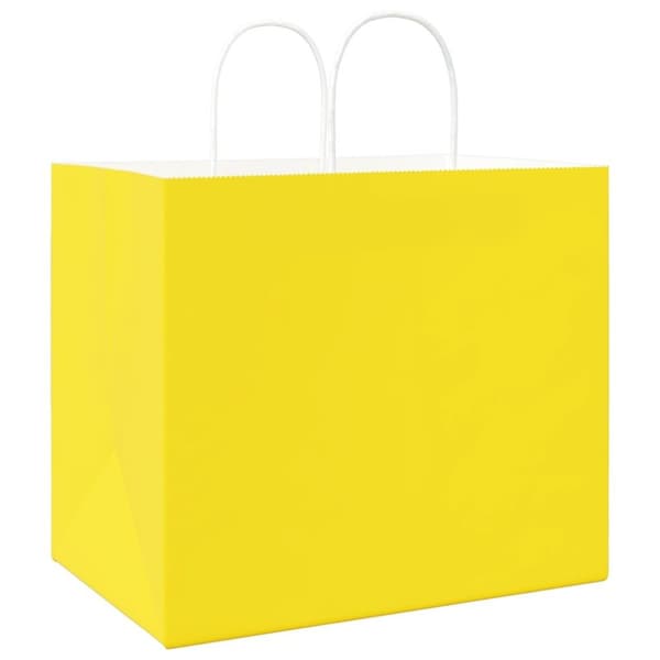 vidaXL Kraftpapperspåsar 250 st med handtag gul 32x22x28 cm