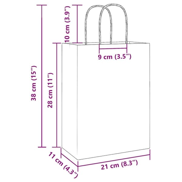 vidaXL Papperspåsar 50 st med handtag vit 21x11x28 cm