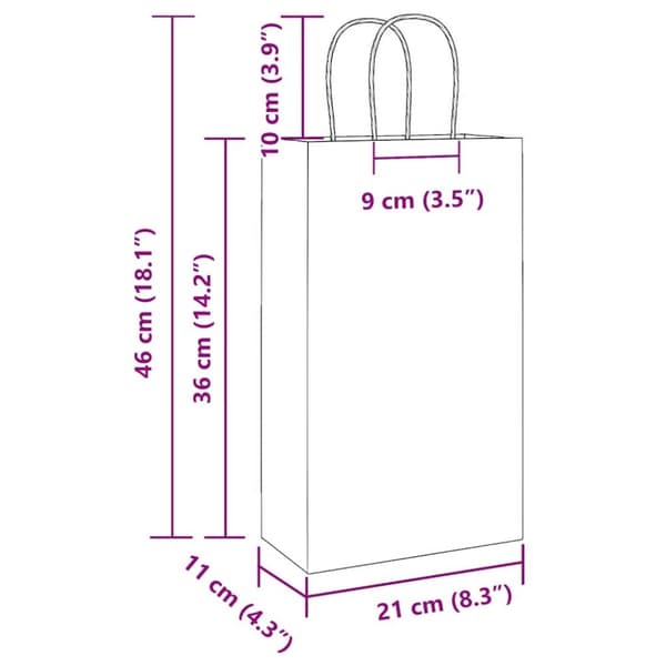 vidaXL Kraftpapperspåsar 50 st med handtag gul 21x11x36 cm