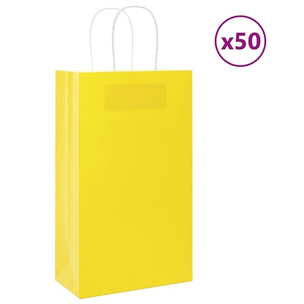 vidaXL Kraftpapperspåsar 50 st med handtag gul 21x11x36 cm