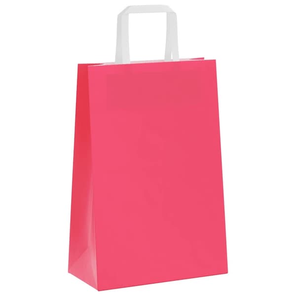 vidaXL Kraftpapperspåsar 250 st med handtag rosa 21x11x31 cm