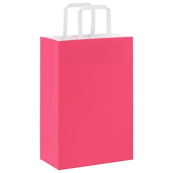 vidaXL Kraftpapperspåsar 250 st med handtag rosa 21x11x31 cm