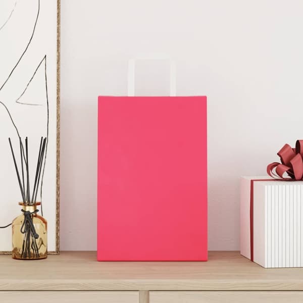 vidaXL Kraftpapperspåsar 250 st med handtag rosa 21x11x31 cm