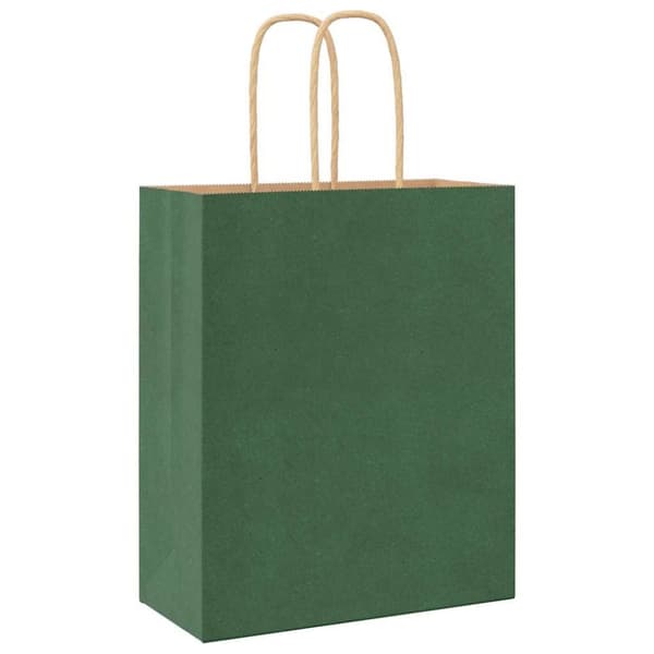 vidaXL Kraftpapperspåsar 50 st med handtag grön 18x8x22 cm