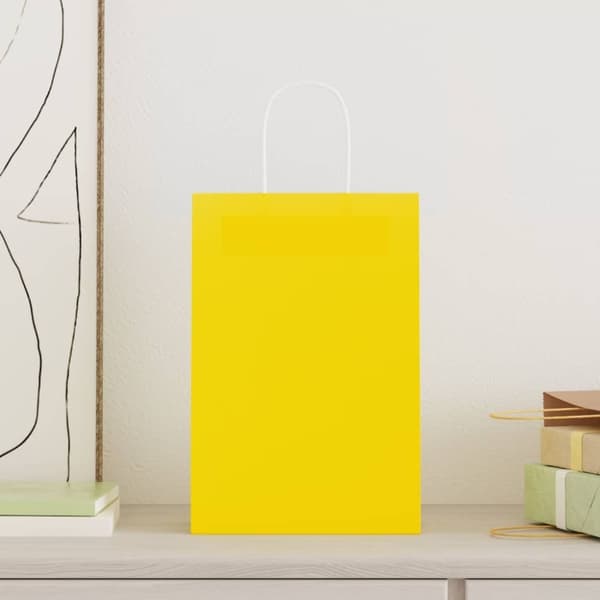 vidaXL Kraftpapperspåsar 250 st med handtag gul 21x11x31 cm