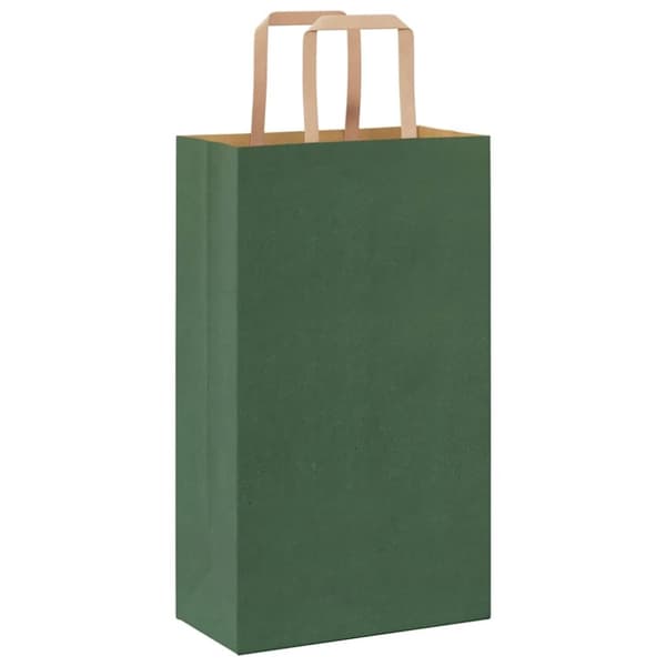 vidaXL Kraftpapperspåsar 50 st med handtag grön 21x11x36 cm