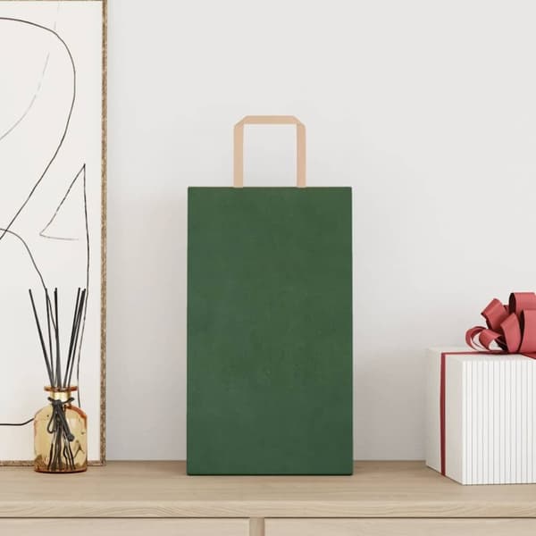 vidaXL Kraftpapperspåsar 50 st med handtag grön 21x11x36 cm