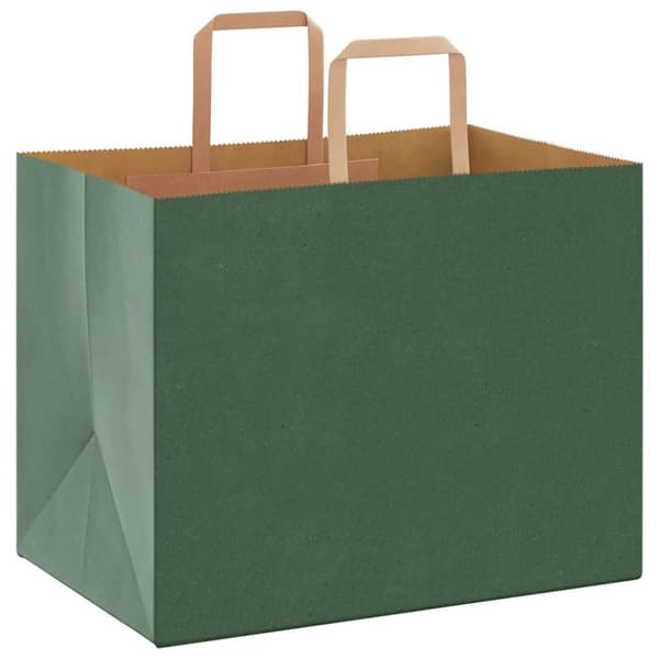 vidaXL Kraftpapperspåsar 50 st med handtag grön 32x22x24 cm