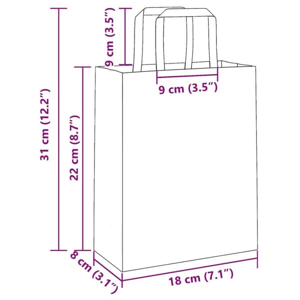 vidaXL Kraftpapperspåsar 50 st med handtag rosa 18x8x22 cm