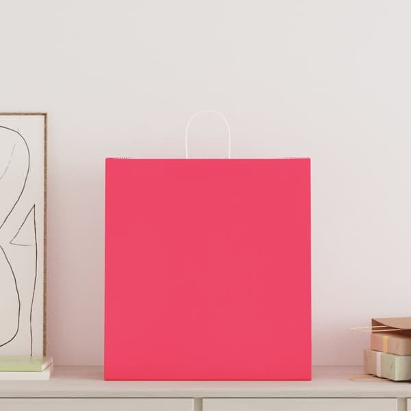 vidaXL Kraftpapperspåsar 250 st med handtag rosa 45x17x48 cm