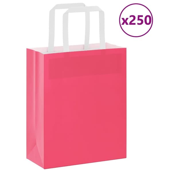 vidaXL Kraftpapperspåsar 250 st med handtag rosa 18x8x22 cm