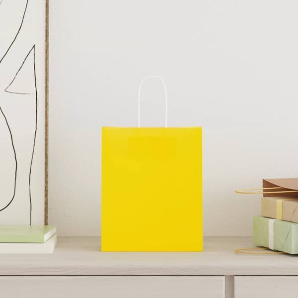 vidaXL Kraftpapperspåsar 50 st med handtag gul 18x8x22 cm