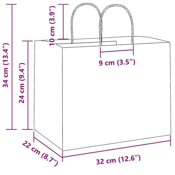 vidaXL Kraftpapperspåsar 50 st med handtag blå 32x22x24 cm