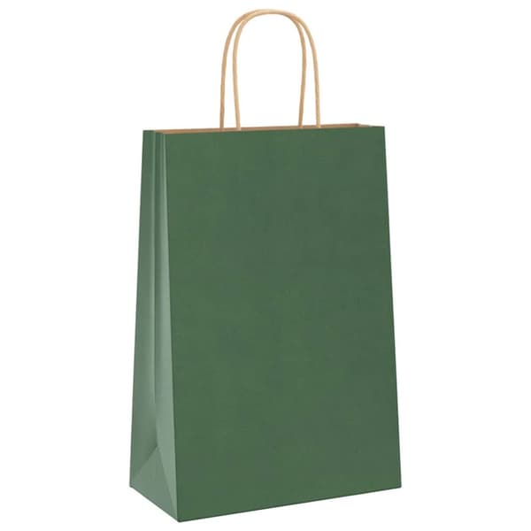 vidaXL Kraftpapperspåsar 250 st med handtag grön 21x11x31 cm