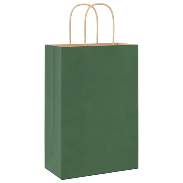 vidaXL Kraftpapperspåsar 250 st med handtag grön 21x11x31 cm