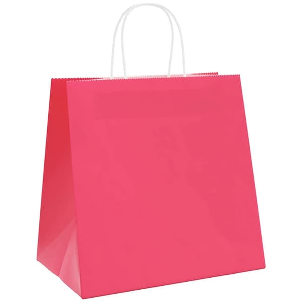 vidaXL Kraftpapperspåsar 250 st med handtag rosa 26x17x25 cm