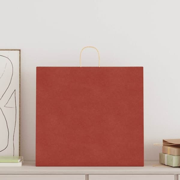 vidaXL Kraftpapperspåsar 250 st med handtag röd 54x15x49 cm