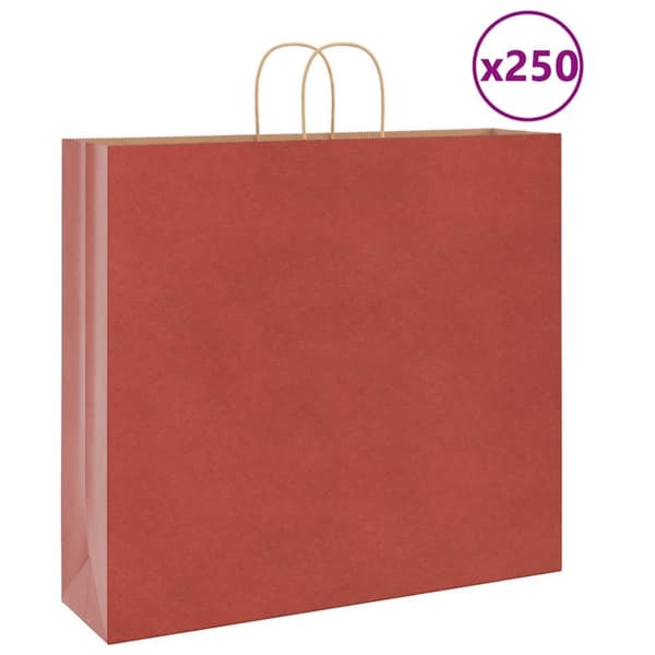 vidaXL Kraftpapperspåsar 250 st med handtag röd 54x15x49 cm
