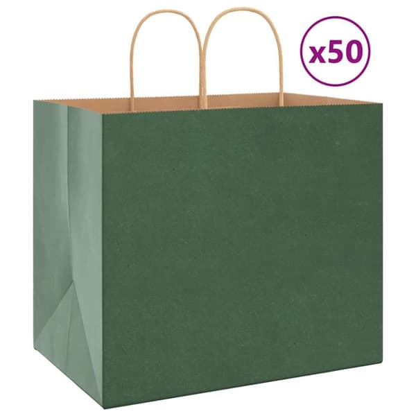 Kraftpapperspåsar 50 st med handtag grön 32x22x28 cm