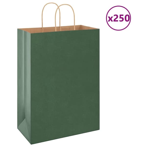 Kraftpapperspåsar 250 st med handtag grön 32x17x44 cm