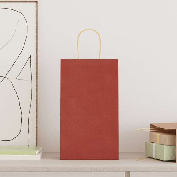 Kraftpapperspåsar 50 st med handtag röd 21x11x36 cm