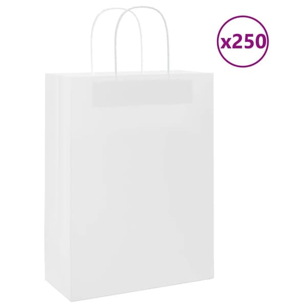 Kraftpapperspåsar 250 st med handtag vit 26x12x35 cm
