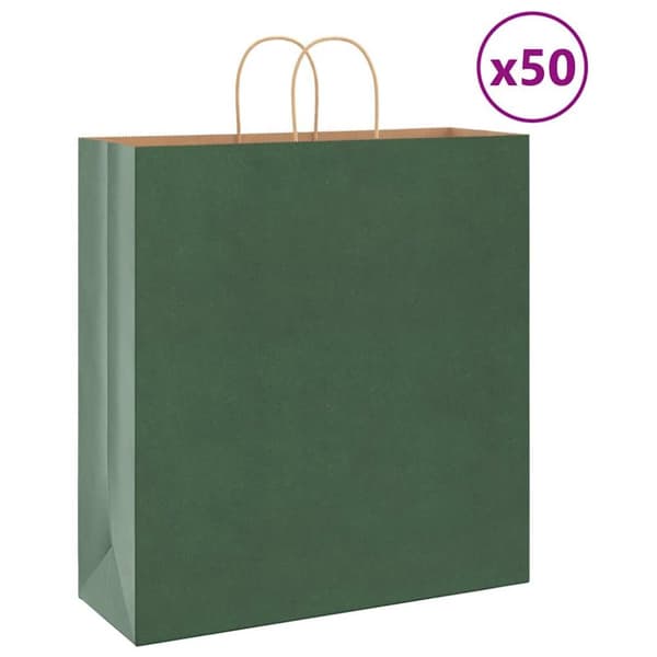 Kraftpapperspåsar 50 st med handtag grön 45x17x48 cm