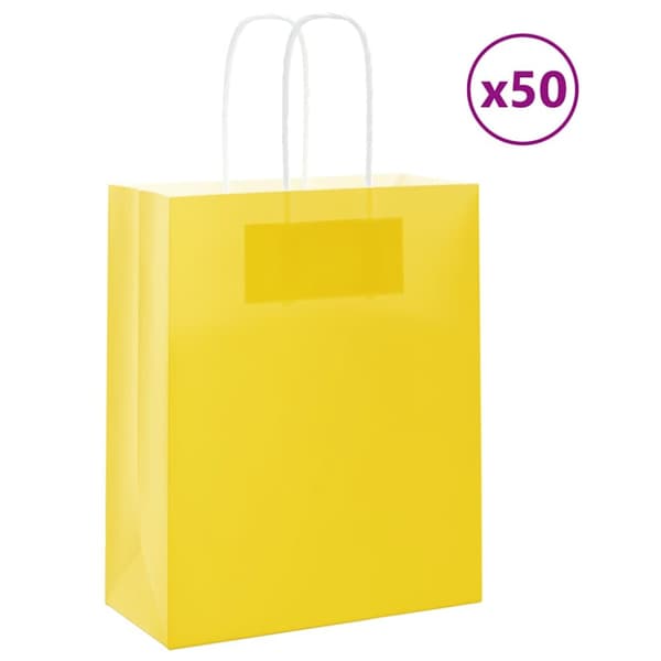 Kraftpapperspåsar 50 st med handtag gul 18x8x22 cm