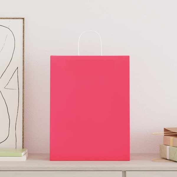 Kraftpapperspåsar 50 st med handtag rosa 32x12x42 cm