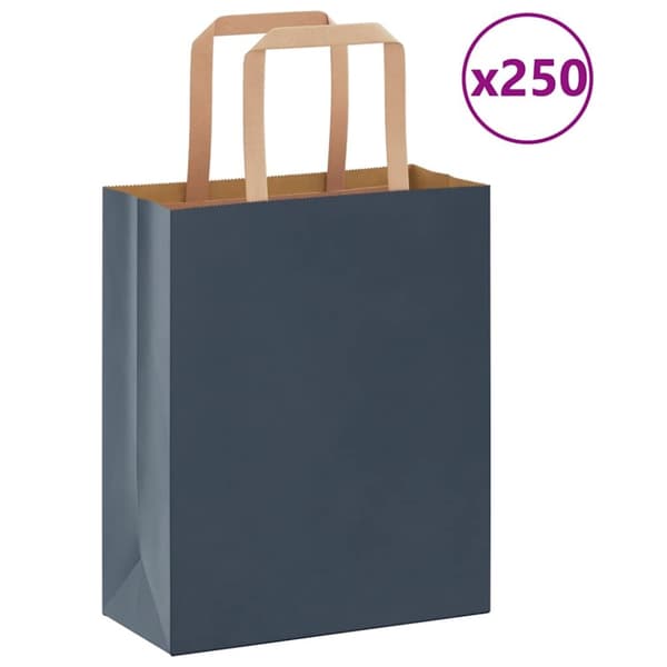 Kraftpapperspåsar 250 st med handtag blå 18x8x22 cm