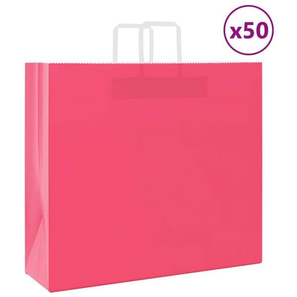 Kraftpapperspåsar 50 st med handtag rosa 54x15x49 cm