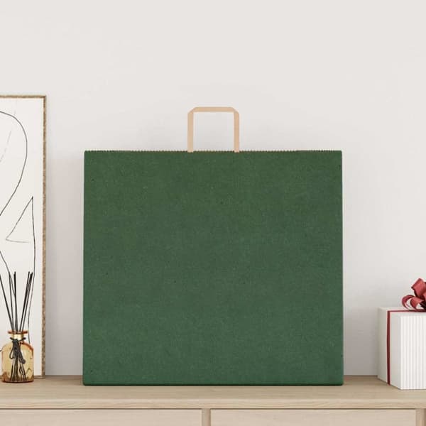 Kraftpapperspåsar 250 st med handtag grön 54x15x49 cm