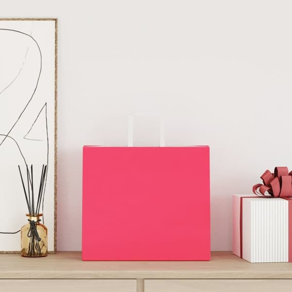 Kraftpapperspåsar 50 st med handtag rosa 32x22x28 cm