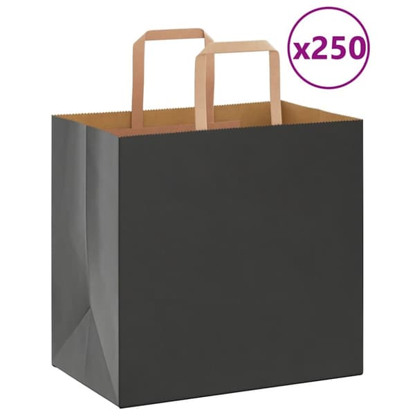 Kraftpapperspåsar 250 st med handtag svart 26x17x25 cm