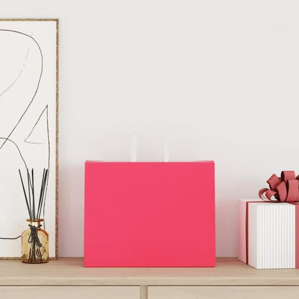 Kraftpapperspåsar 250 st med handtag rosa 32x22x24 cm