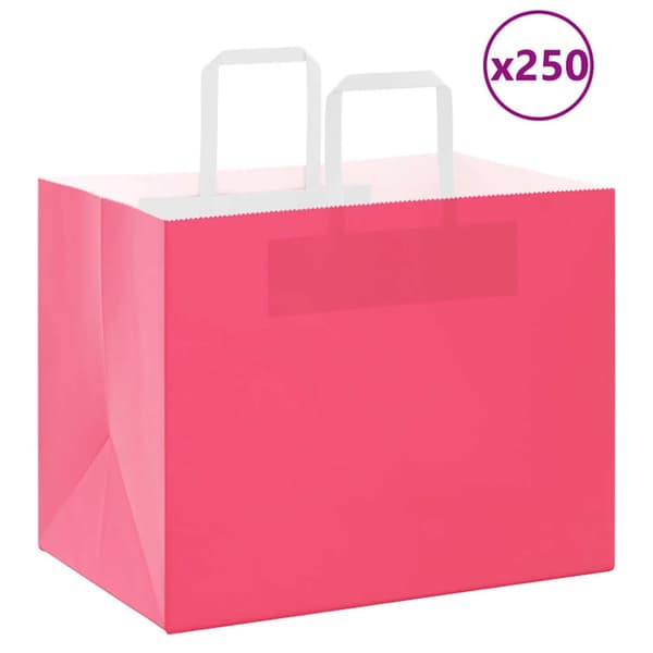 Kraftpapperspåsar 250 st med handtag rosa 32x22x24 cm