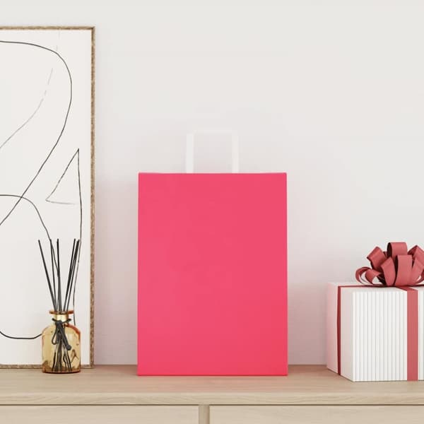 Kraftpapperspåsar 50 st med handtag rosa 26x12x35 cm