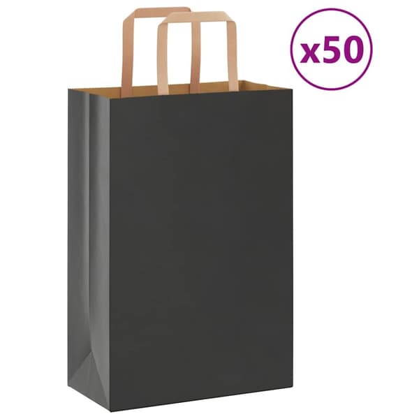 Kraftpapperspåsar 50 st med handtag svart 21x11x31 cm