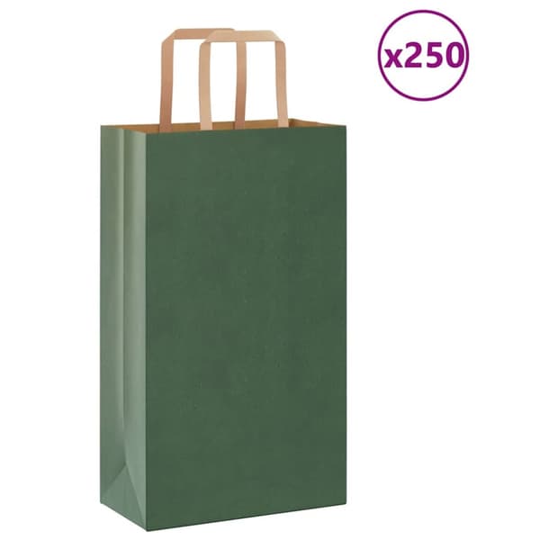 Kraftpapperspåsar 250 st med handtag grön 21x11x36 cm