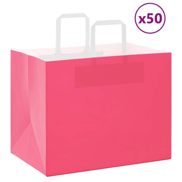 Kraftpapperspåsar 50 st med handtag rosa 32x22x24 cm